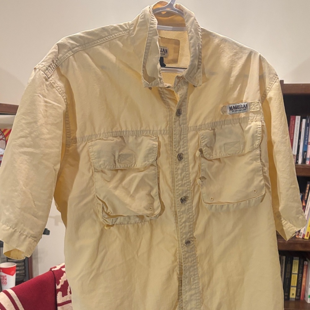 Light Yellow Men’s Short Sleve Button Down Outdoors/Fishing Shirt